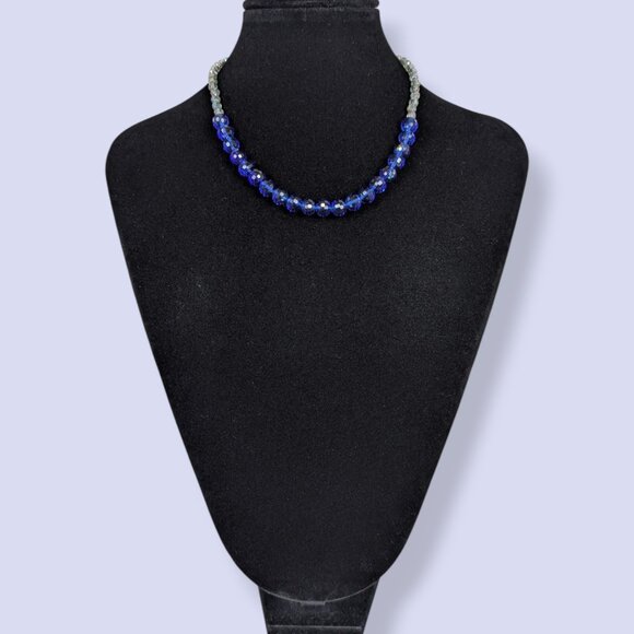 V. Blue Glass Beaded Necklace - Picture 3 of 5